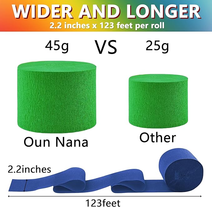 Crepe Paper Streamers 6 Rolls Rainbow Streamers 2.2 Inches 738 Feet, Streamers Party Supplies for Birthday, Wedding, Baby Shower, Bachelorette Party, Graduations Decorations, DIY Crafts