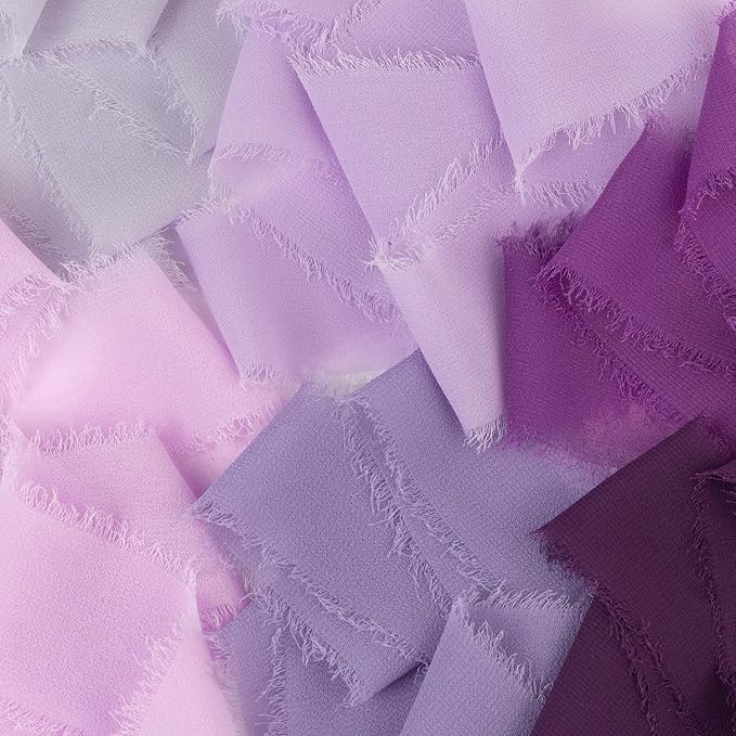 Purple Chiffon Ribbon - 1.5 Inch x 3 Yds - Lilac/Lavender/Dark Purple/Violet/Plum - Handmade Frayed Chiffon Ribbon for Wedding Invitation, Flower Bouquets, Gift Wrapping, Bridal Shower