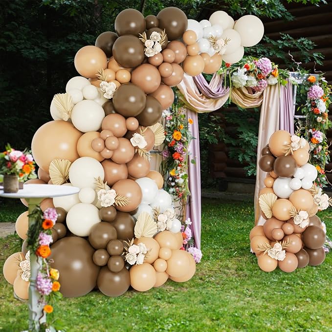 DBKL Brown Balloon Garland Arch Kit with Different Size Nude Coffee Brown Ivory White Boho Tan Neutral Balloons for Woodland Teddy Bear Baby Shower Jungle Safari Birthday Party Decorations