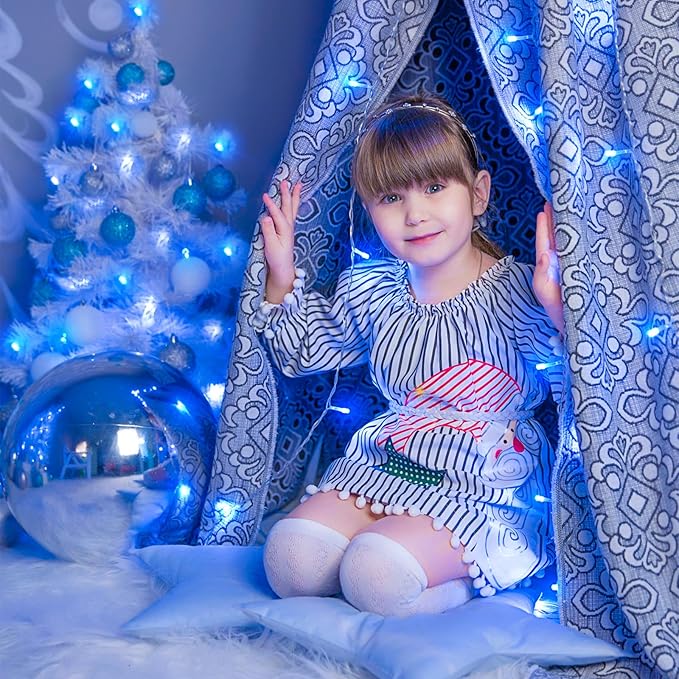 800 LED Blue Christmas Lights Outdoor 262ft Clear Wire Blue String Lights 8 Modes Clear Wire, Plug in Waterproof Twinkle Fairy String Light for Indoor Christmas Tree Bedroom Decorations