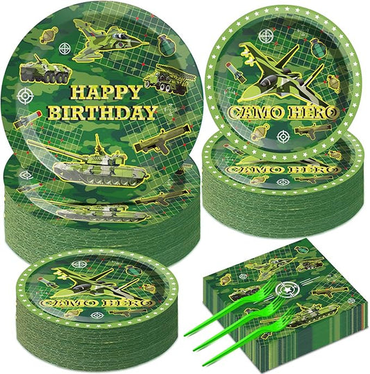 gisgfim 50 Guests Army Birthday Party Decorations Camo Birthday Party Supplies Army Party Plates and Napkins Military Soldier Camouflage Party Decorations Favors for Birthday Baby Shower 200 PCS
