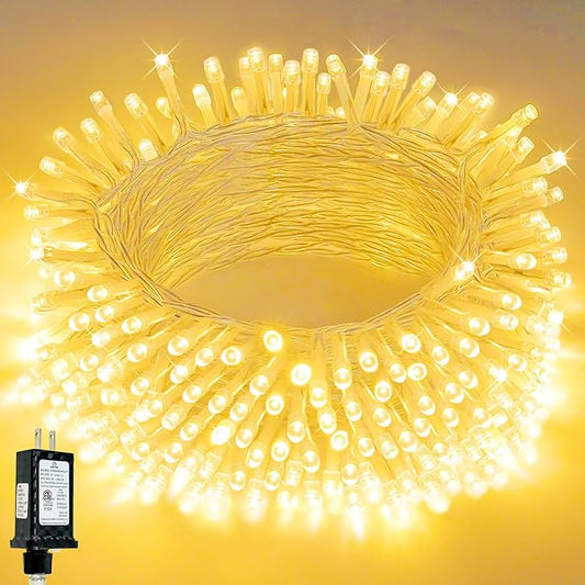 Connectable 1Pack String Lights Indoor, 33FT 100LED String Lights, 13Modes Twinkle Fairy Lights Plug in Outdoor Waterproof, Warm White Clear Wire Light for Christmas Tree, Wedding Yard, Party Decor