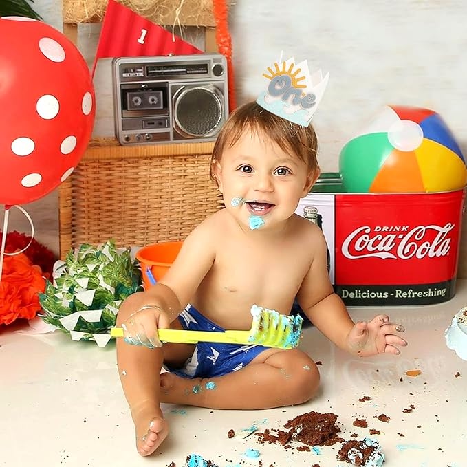 Summer 1st Birthday Decorations - Wave One Birthday Crown,Baby Beach Surfing Party Crown,The Big One Wave Cake Smash Photo Props,Summer Sun First Birthday Hat Outfit