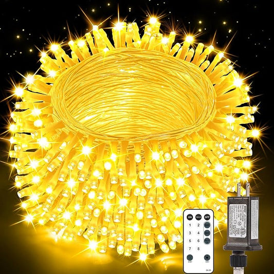 Christmas Lights String Outdoor Indoor, Xmas Tree Decorations Lights, Plug in Twinkle Fairy Light with Remote Timer Dimmable for Room Yard Holiday Party Wedding Decor (Warm White, 108FT 300 LED)