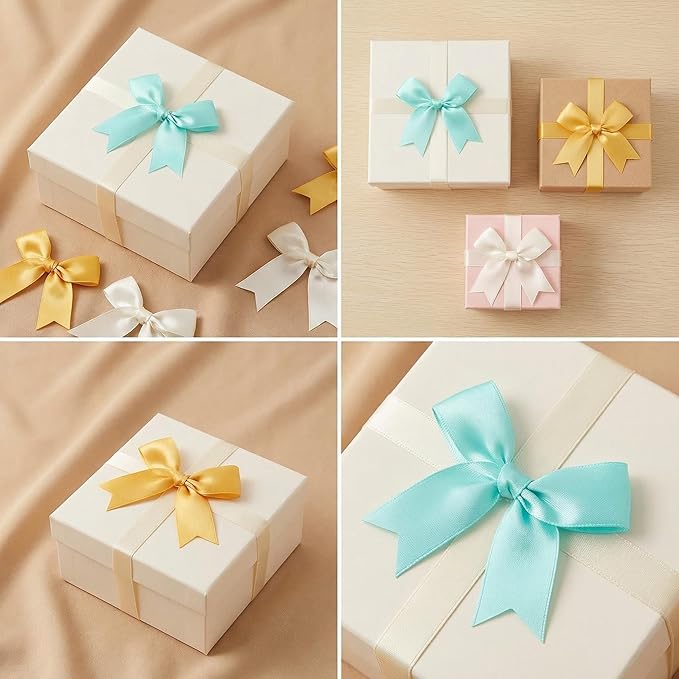 Green Gift Wrap Bows – 50pcs 3.3 Inch Elegant Satin Bows for Gift Wrapping, Wedding Decor, Baby Shower, Party Decorations, Birthday, Easter, Christmas, Anniversary, DIY Crafts, Gift Bags
