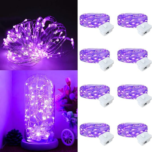 8Pack Fairy Lights Battery Operated, 7ft 20 LED 3 Modes Speed Twinkle Mini String Lights Waterproof Silver Wire Firefly Starry Lights for Mason Jars Wedding Party Christmas Decorations