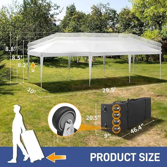 VINGLI 10x30 Pop Up Canopy Tent with Sidewalls, Outdoor Gazebo Canopy Tent, Patio Event Tents Outdoor Event Shelter for Parties (White)