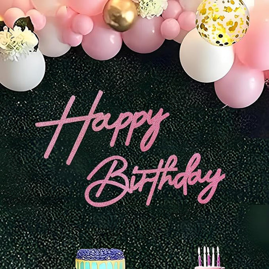Happy Birthday Sign for Backdrop - Glitter Pink Felt 'Happy Birthday' Letter Sign for Balloon Arch Backdrop Decorations