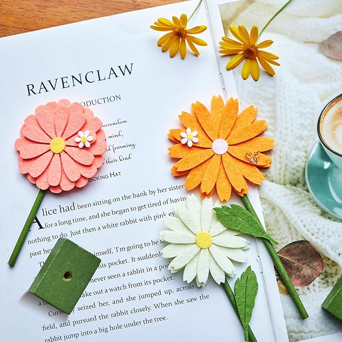 SUNBEAUTY 8 PCS Daisy Felt Centerpieces for Tables Flower Birthday Decorations Daisy Birthday Party Decorations Pink Orange Spring Floral Table Decor for Girl Birthday Baby Shower Garden Home Decor