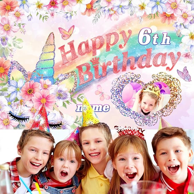 Dicodes Custom Unicorn Birthday Decorations for Girls,Personalization Unicorn Birthday Banner,Unicorn Theme Princess Birthday Decorations for Girls, 4x6ft/5x7.5ft/6x9ft/7x10.5ft/8x12ft
