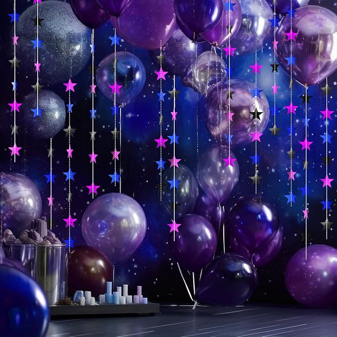 Patelai Glitter Star Garland Banner 2026 Graduation Decor 130 Feet Star Hanging Banner Twinkle Backdrop for Party Birthday Classroom Wedding Supplies(Blue,Black,Purple)