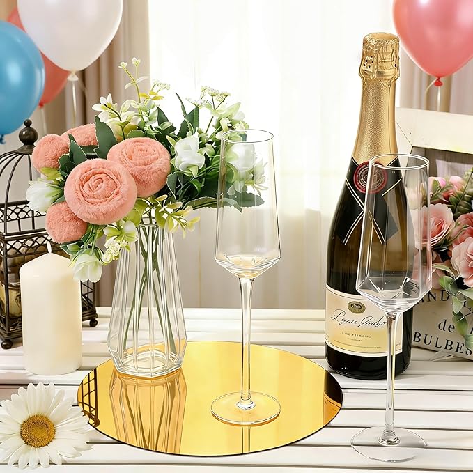16Pack Pack Round Mirror Centerpieces for Tables, No Glass Acrylic Gold Circle Mirror Tray Candle Plates Mirror Tiles for Wedding Birthday Graduation Party Table Centerpieces Decorations (12inch/30cm)