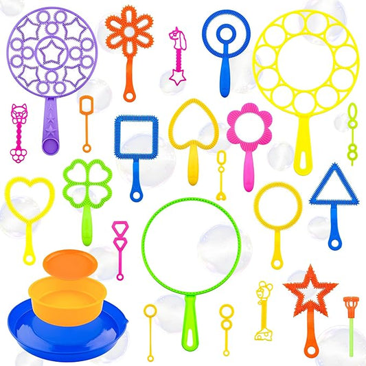 Bubble Wand Set 26 PCS Large Bubble Wands with Tray,Giant Bubbles Maker Wand Set for Kids Summer Outdoor Birthday Party Favors