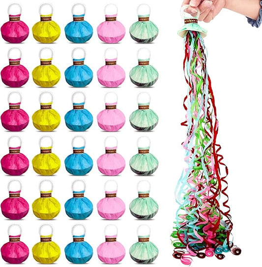 30 Pack Romantic Streamer, No Mess Confetti Paper Crackers, Colorful Hand Throw Streamers for Celebration Party, Birthday, Graduation, Weddings, New Years Blue Pink Green Yellow Red