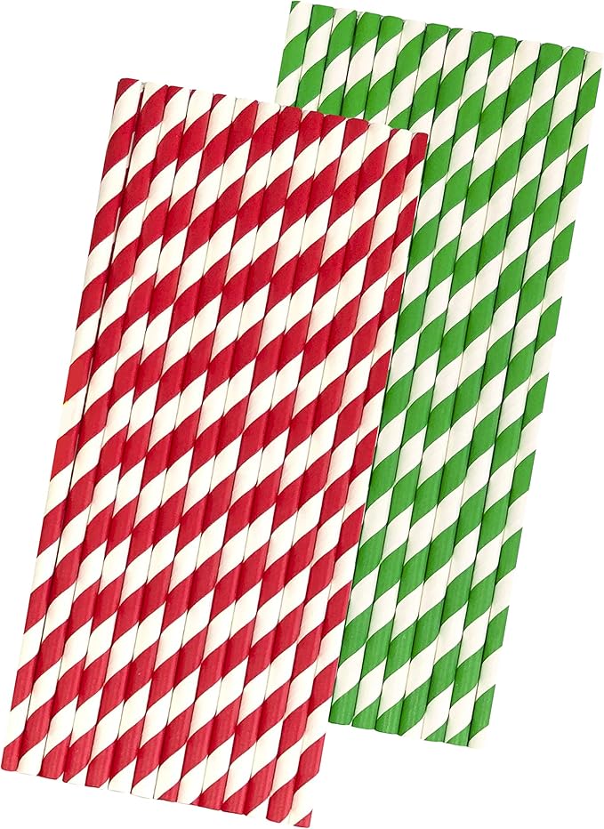50 Christmas Paper Straws - Red White and Green - Stripe - 50 Pack Outside the Box Papers Brand
