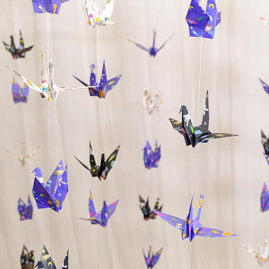 Space Dinosaur Crane Paper Hanging Garlands(3stringsX 5.2ft), Colorful Planet and Animal Origami Birds Streamers for Baby Shower Birthday Party Supplies Boy Bedroom Garden Hanging Decor