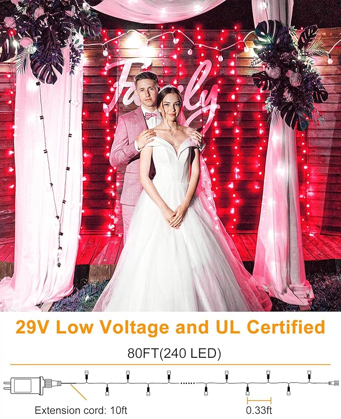 80FT 240 LED Christmas String Lights, Plug in Red Christmas Lights Outdoor Waterproof, 8 Modes Connectable Fairy Twinkle Lights for Indoor Home Garden Patio Party Holiday Decorations