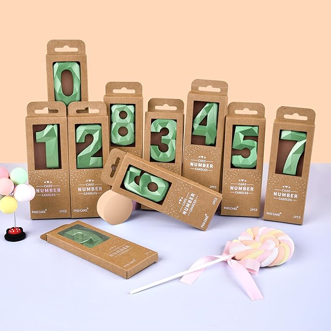 PHD CAKE 2.76 Inch Crystal Green 3 Number Cake Candle, Numeral Birthday Candles, Green Number Candles, Party Celebration