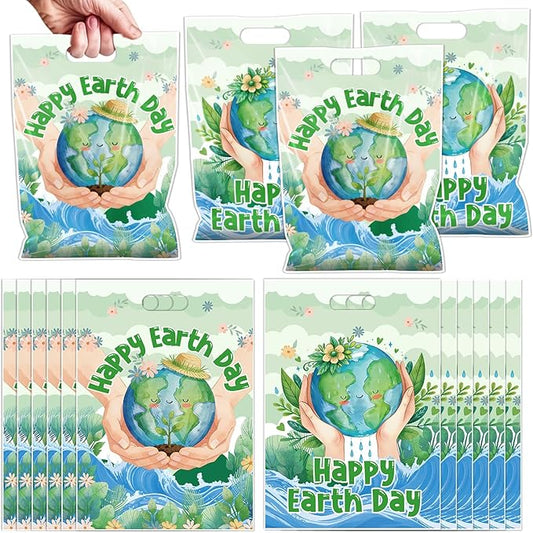 Falueqg Happy Earth Day Party Favors - 50 Pcs Earth Day Goodie Candy Treat Bags Protect the Environment Theme Party Supplies for Environmental Protection Activities