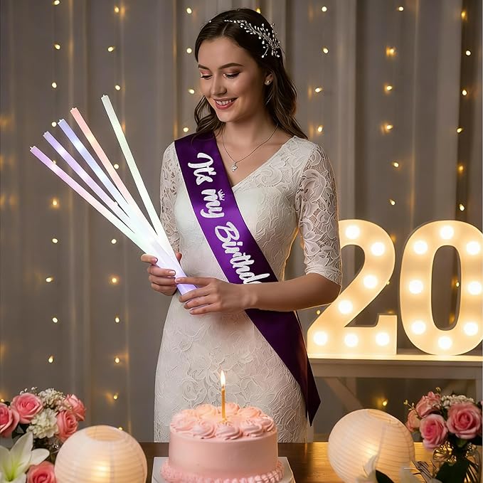 It's My Birthday Sash Purple with Glitter Silver Letters Happy Birthday Sash for Women Girl Bday Gift Ideas Party Favors