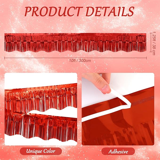 LOLStar 6 Pack Red Foil Fringe Garland Birthday Party Decorations, 59Ft Metallic Tinsel Streamers Banner, Glitter Photo Booth Prop Table Skirt for Valentines Day Parade Float Christmas Party Decor