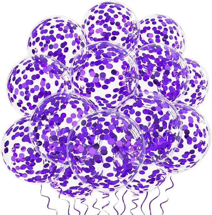 Purple Confetti Balloons, 25 Pcs Thickened 12 Inch Clear Latex Balloon with Confetti Inside for Graduation Engagement Bridal Shower Party Baby Shower Birthday Party Decorations Supplies