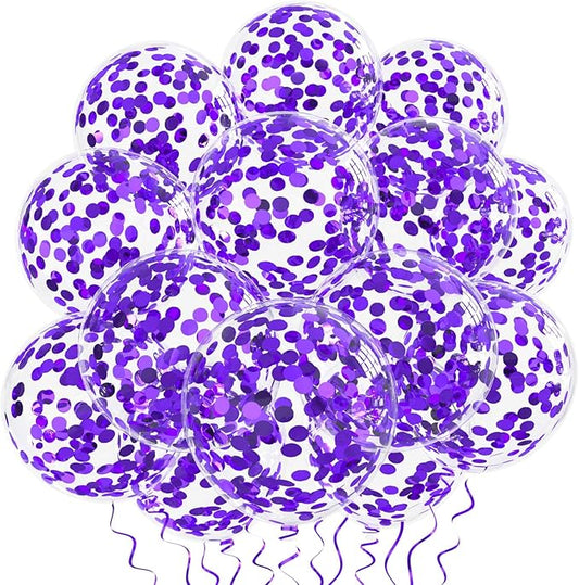 Purple Confetti Balloons, 25 Pcs Thickened 12 Inch Clear Latex Balloon with Confetti Inside for Graduation Engagement Bridal Shower Party Baby Shower Birthday Party Decorations Supplies