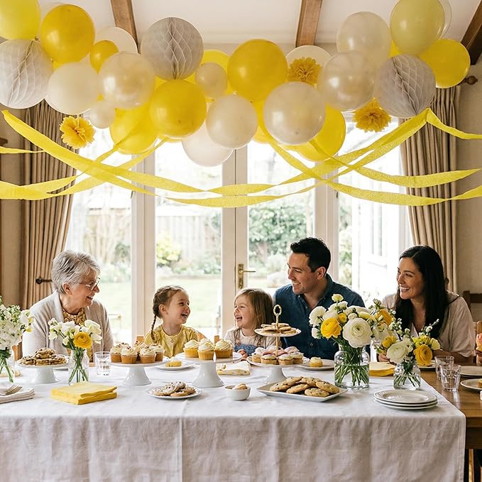 Oun Nana Bright Yellow Crepe Paper Streamers Party Decorations, 6 Rolls 738 Ft Party Streamers for Birthday, Baby Shower, Wedding, Graduation, Backdrops, Ceilings and DIY Crafts