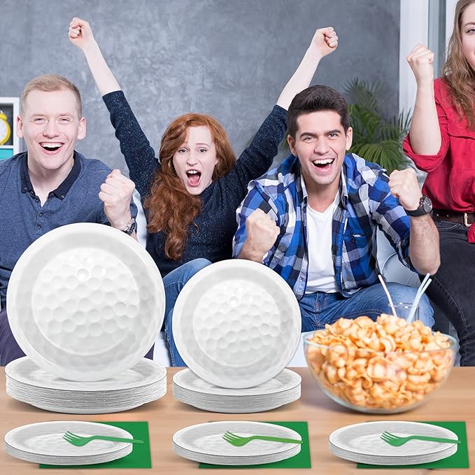Qyeahkj 100 Pcs Golf Party Supplies Plates and Napkins Set Golf Birthday Decorations Paper Tableware Dinnerware Kit Disposable Sports Ball Themed Party Decor Favors for Kids Serves 25