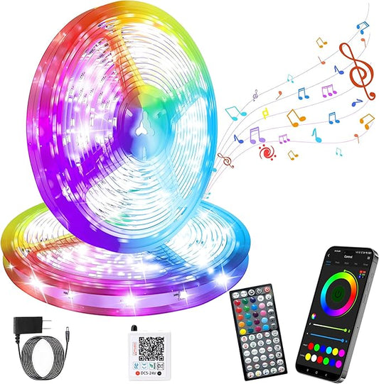 GANZQH Led Lights for Bedroom 200ft (2 Rolls of 100ft) Music Sync Color Changing Led Strip Lights, Led Light Strip with Remote, App Control, DIY Design RGB Led Strip for Room Decor Gaming Accessories