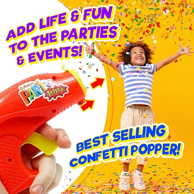 JA-RU Confetti Poppers for Kids (12 Pack) Colorful Party Poppers Confetti Shooters, Confetti Gun, Party Favors for Gender Reveal, Wedding, Birthday & New Year’s Eve | 955-12s