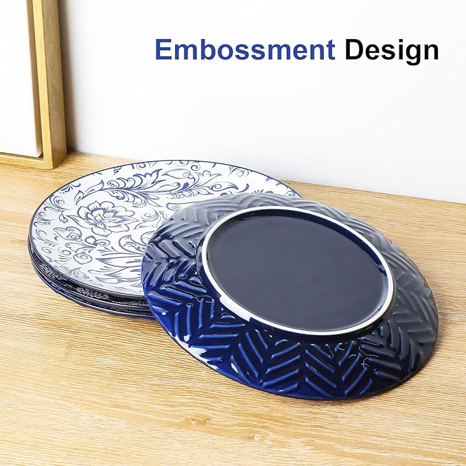 KitchenTour Ceramic Dinner Plates, 8.5 Inch Salad Plates Set of 4, Serving Plates for Dessert, Pasta, Steak, Dishwasher and Microwave Safe
