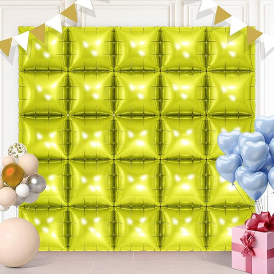 Lemon Green Square Foil Balloons 25 Pcs Metallic Lemon Green Balloons Wall Backdrop for New Year Graduation Birthday Bridal Shower Party Arch Backdrop Decorations