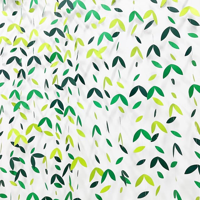 52 Ft Spring Summer Theme Green Paper Leaf Garland Hanging Leaves Streamer Banner for Green Birthday Wedding Engagement Bridal Shower Bachelorette Baby Shower Tea Party Decorations Supplies (4 Packs)