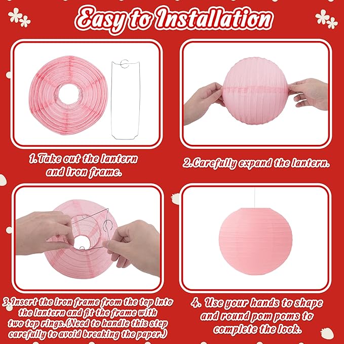 26pcs Strawberry Birthday Party Decorations – Red Pink White Paper Fans, Tissue Pom Poms for Berry Sweet Girl 1st , Baby Shower, Shortcake Theme Supplies
