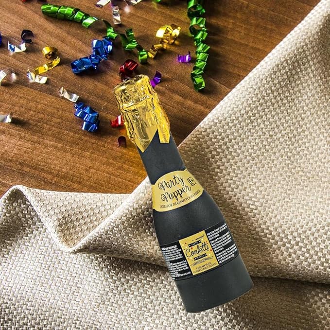 Fun Black & Gold Foil Mini Bottle Confetti Popper - 6.25" (1 Pc.) - Versatile & Stylish Popper - Perfect for Parties, Celebrations & Special Events