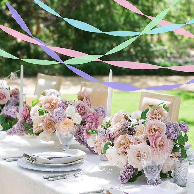 8 Rolls Crepe Paper Streamers, Blue, Purple, Pink and Green Streamers Party Decorations for Mermaid Party Birthday Baby Shower Bridal Shower Wedding Lavender Party