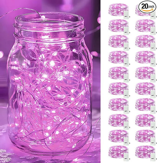 20 Pack LED Fairy Lights Battery Operated,20 LED Waterproof Mini Twinkle String Lights for Wedding Valentine's Day Christmas Decorations,Pink