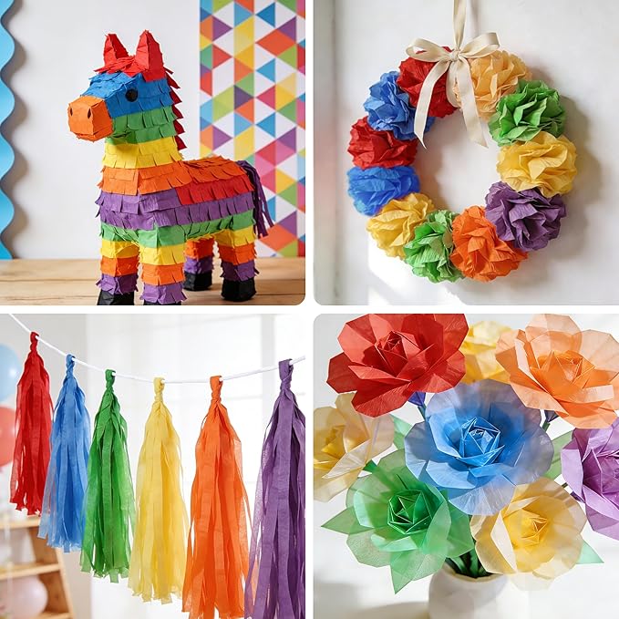 Oubest Rainbow Crepe Paper Streamers 6 Rolls, 3" x 50ft Each, Colorful Streamers Party Decorations for Birthday, Baby Shower, Wedding, Bachelorette Party, Graduation, Anniversary, Halloween, Christmas