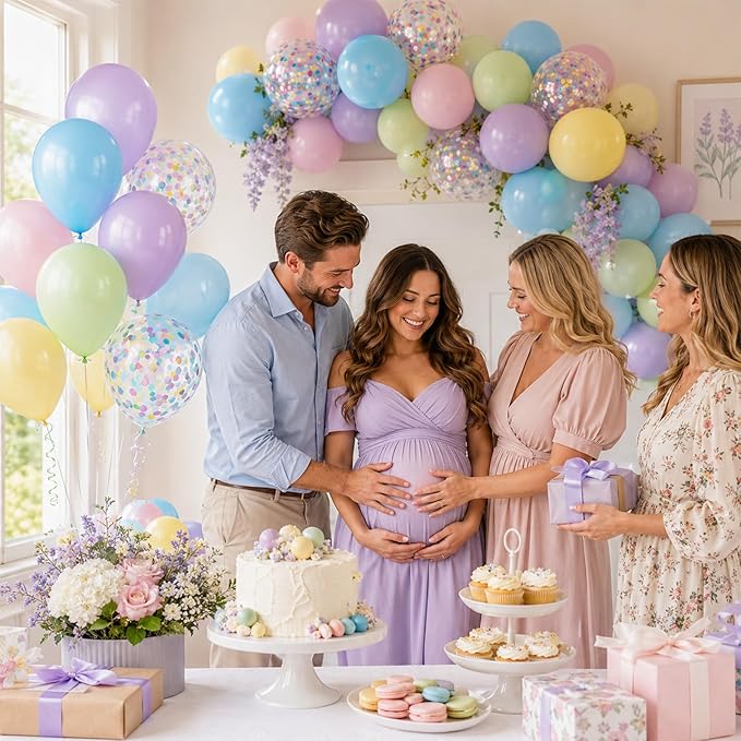 Pastel Balloons, 60Pcs Colorful Balloon, 12 Inch Latex Pearl Yellow Purple Pink Blue Green Multicolor Confetti Balloons Helium for Kids Baby Shower Birthday Wedding Easter Pastel Party Decorations