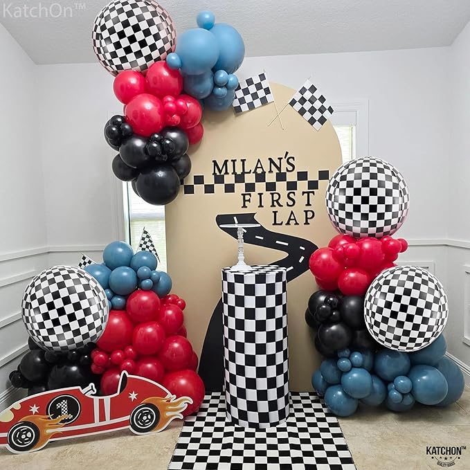 KatchOn, Black and White Checkered Balloons - 22 Inch, Pack of 6 | Race Car Balloons for Emo Birthday Decorations | Racing Balloon, Race Car Birthday Party Decorations | Checkered Birthday Decorations