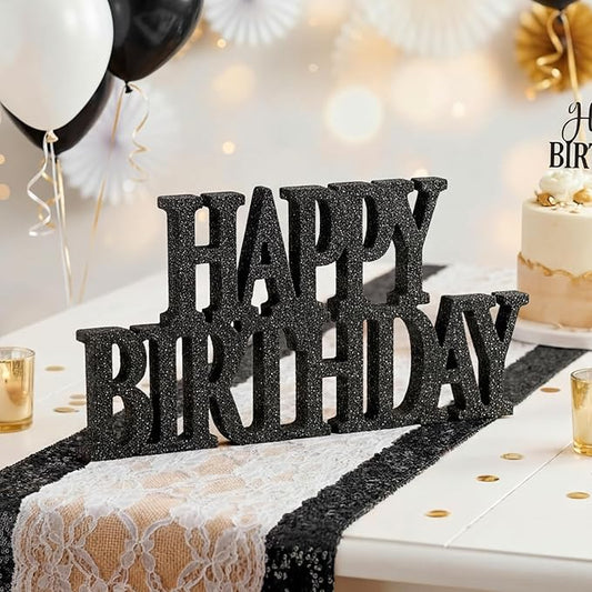 Novabright Happy Birthday Sign Centerpieces for Table Birthday Party Decorations for Women Bday Birthdays Themed Celebration Party Supplies(Black,Glitter)