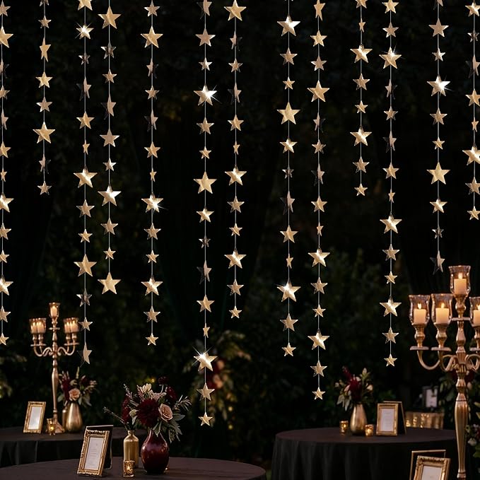 Cheerland Champagne Gold Star Garlands Graduation Party Decorations Hanging Paper Stars Streamer Banner for Starry Night Birthday Little Star Bday Wedding Engagment Congrats Grad Decor Supplies