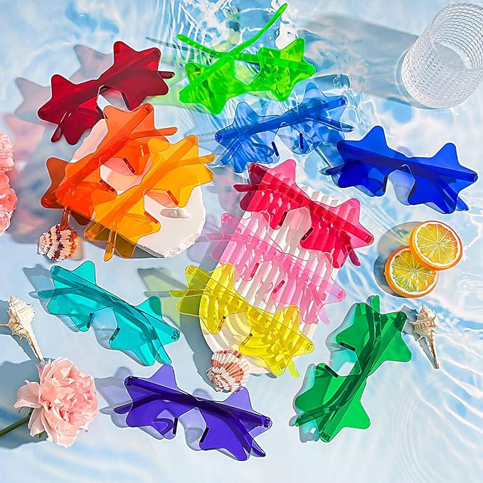 12/24 Pack Rimless Star Sunglasses for Women Men, Fun Pentagram Glasses Colorful Sunglasses Party Favors Set