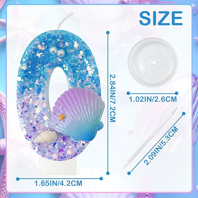 Blue and Purple Birthday Candles, 0th Birthday Cake Decoration, Cupcake Candles，Suitable for Mermaid Theme Party Cake Decoration (0)