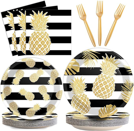 OBUSATT 96Pcs Pineapple Party Supplies Tropical Pineapple Paper Plates Napkins Summer hawaiian luau Party Decorations Fruit Dinnerware Party Favor Birthday Wedding Tableware Serves 24