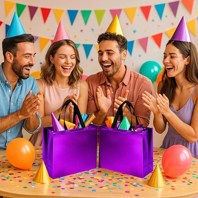 VGOODALL 15 Pack Purple Gift Bags with Handles, 12.6" x 5" x 11" Large Reusable Party Favor Bags Bulk for Birthday Wedding Party