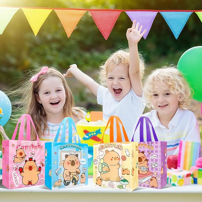 Pinsit 40 PCS Capybara Party Favors Bags, Non Woven Capybara Gift Bags, Cute Reusable Gift Bags with Handles for Boys Girls Birthday Baby Shower Party Supplies(02)