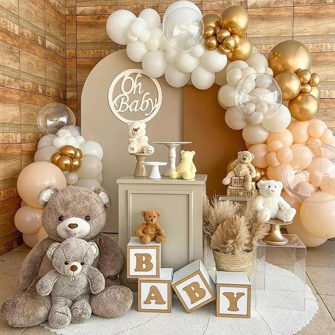 Netural Balloon Set, Double Stuffed Beige Cream Tan Gold Balloons Blush White Sand Boho Balloon for Netural Baby Shower Gender Reveal Bridal Birthday Wedding Party Decorations