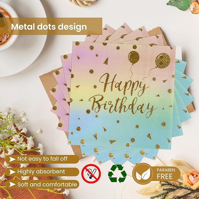 96PCS Happy Birthday Plates and Napkins Party Supplies, Colorful and Gold Disposable Paper Plates and Napkins with Forks Tableware Set for 24 Guests